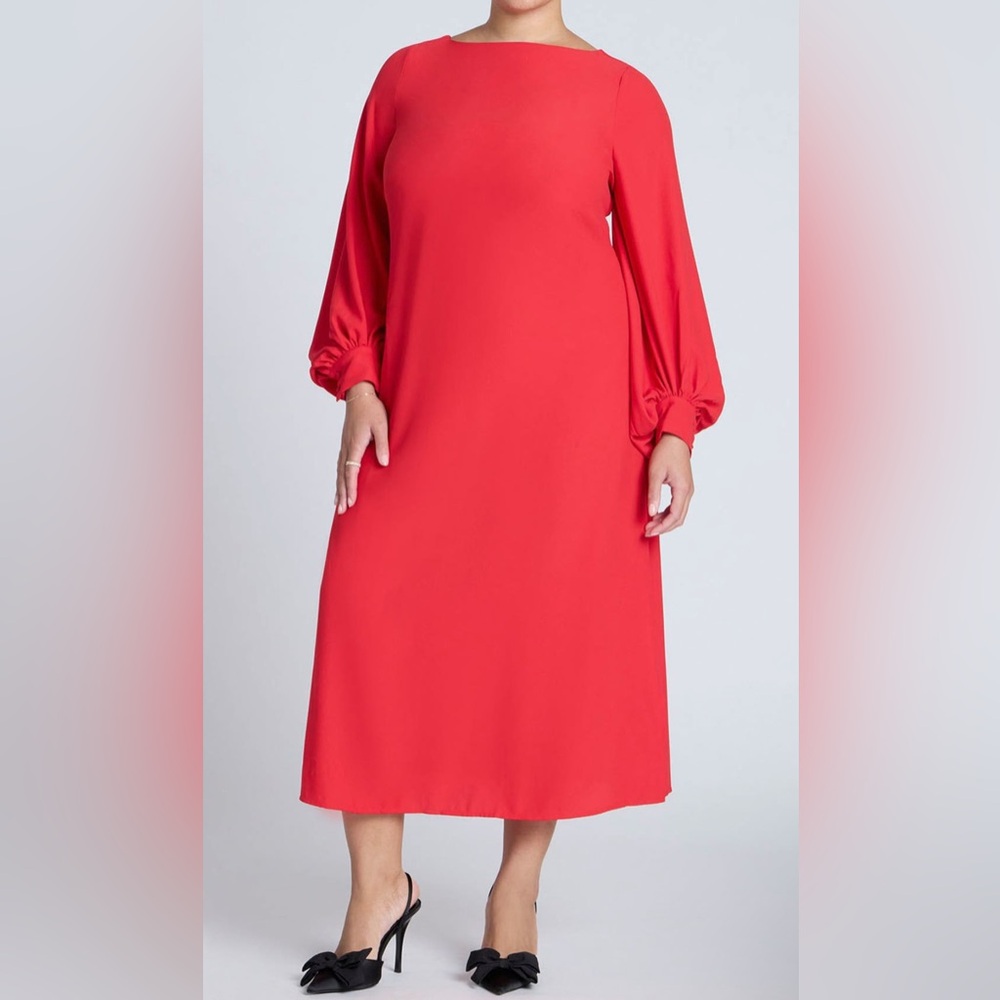 Eloquii Long Sleeve Red Midi Dress 22W plus size